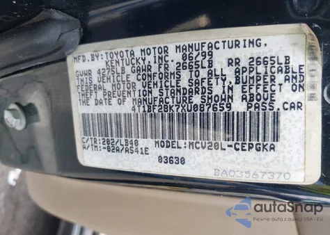 1999 Toyota Camry Xle V6 from USA, damaged, VIN 4T1BF28K7XU087659